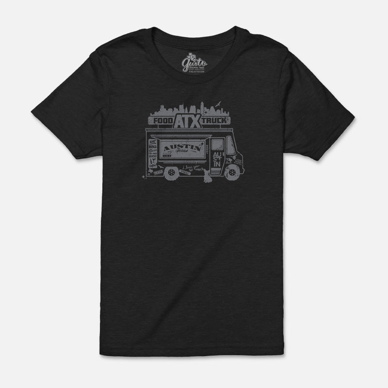 ATX Food Truck youth t-shirt with fun food truck graphic – playful Austin street food tee for kids