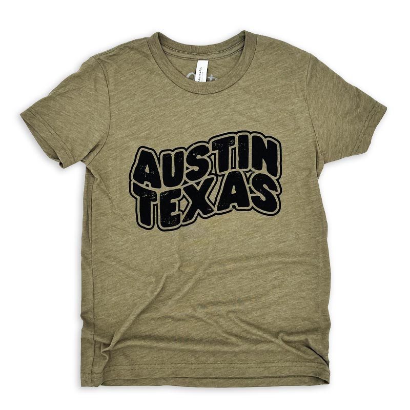 Austin Flow Youth T-shirt, olive Bella+Canvas youth t-shirt with Austin Design