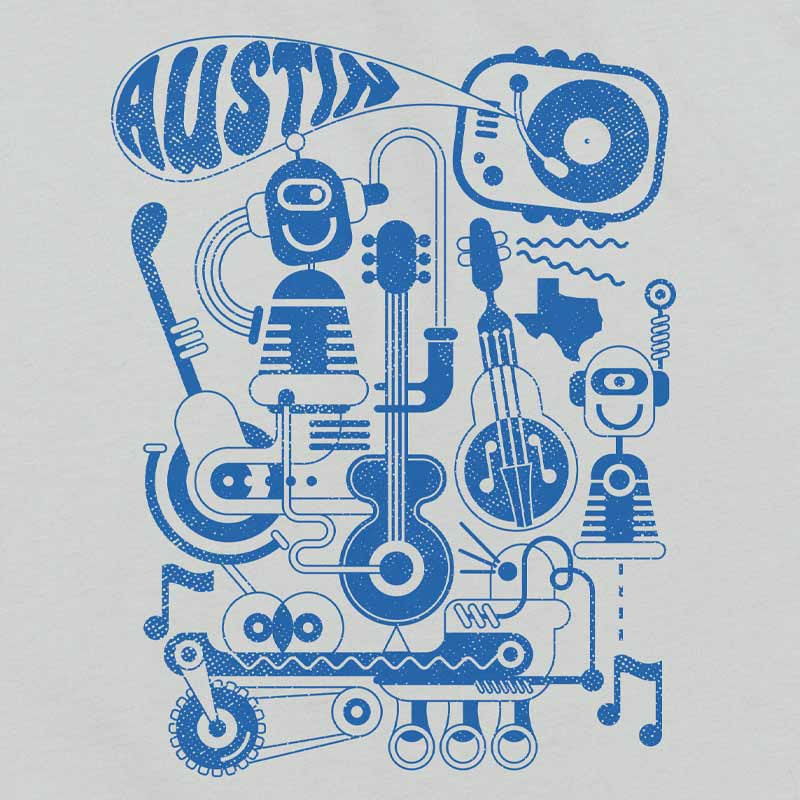Close up of our Beat Bot youth t-shirt with colorful robot graphic – fun music and dance-themed tee for kids