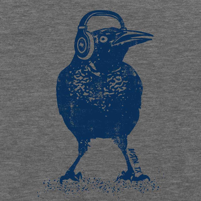 Beats Austin Grackle toddler t-shirt with grackle wearing headphones – fun Austin music-themed tee for kids