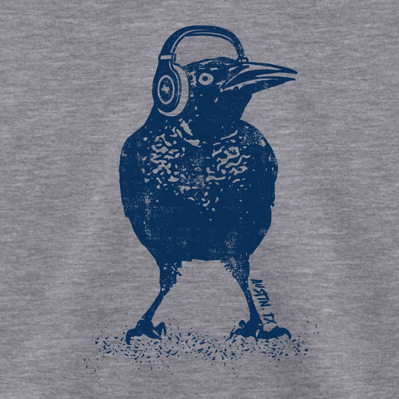 Beats Austin Baby Onesie, onesie with grackle bird wearing headphones, Austin baby Onesie, Austin, Texas baby
