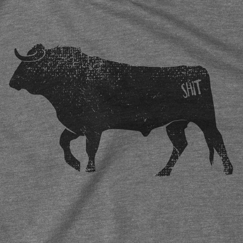 Close-up of Bullshit graphic – retro typography design printed on heathered cotton t-shirt