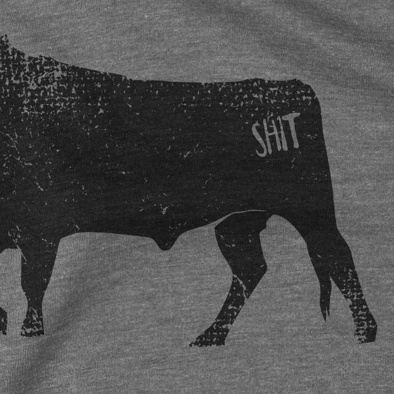 Close-up of Bullshit graphic – retro typography design printed on heathered cotton t-shirt