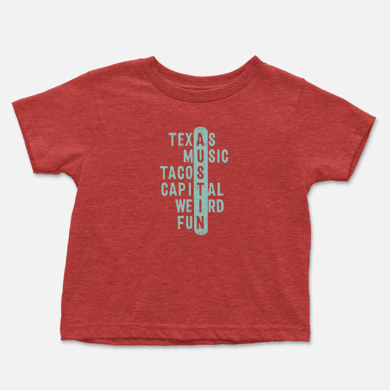 Crossword ATX toddler t-shirt with playful puzzle-style graphic – fun and smart Austin-themed kids tee