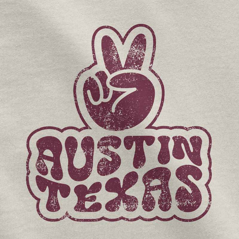 Close up of our Funky Town ATX toddler t-shirt with retro-style graphic – fun and colorful Austin tee for kids