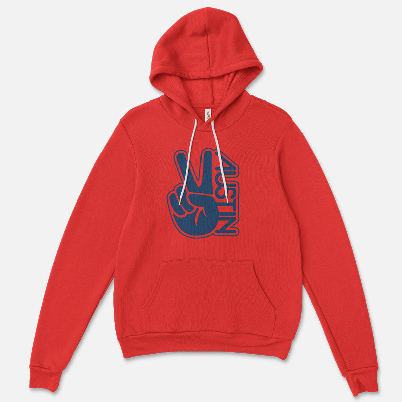 Groovy Austin Hoodie, Poppy sweatshirt with navy ink