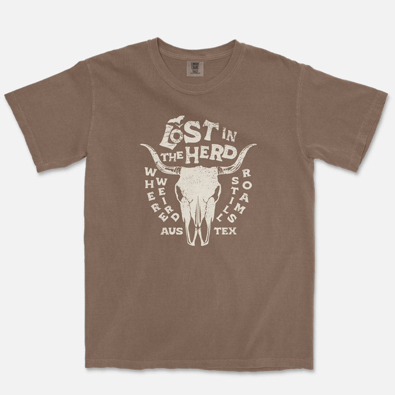 Lost in the Herd Austin t-shirt printed on Comfort Colors Espresso 1717 garment-dyed tee