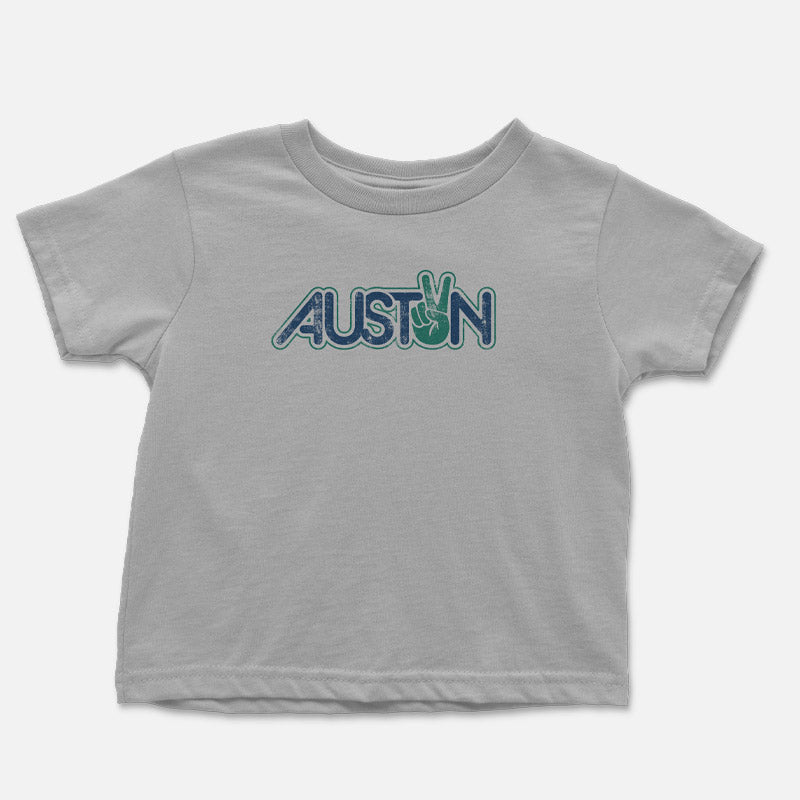 Peace Austin toddler t-shirt with playful peace sign graphic – soft and fun ATX-themed kids tee