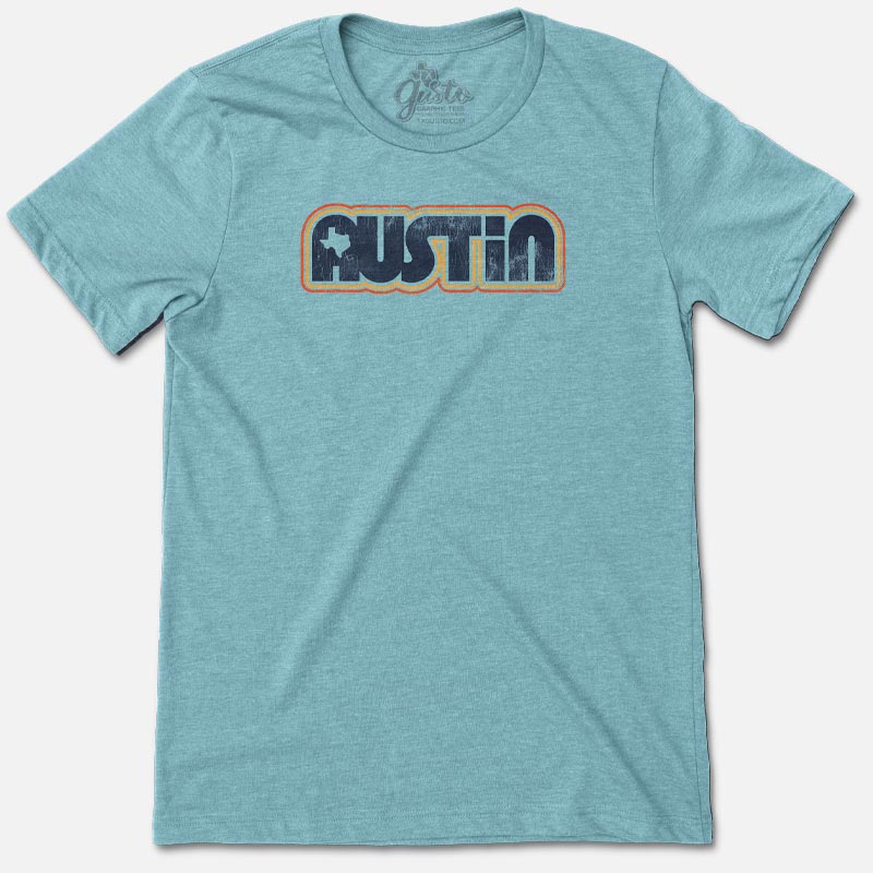 Retro Austin t-shirt with bold vintage-style lettering on soft cotton fabric