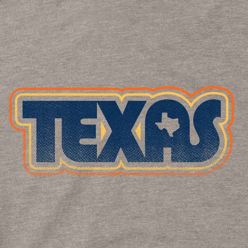 Close-up of Retro Texas T-shirt graphic, showing texture and detail