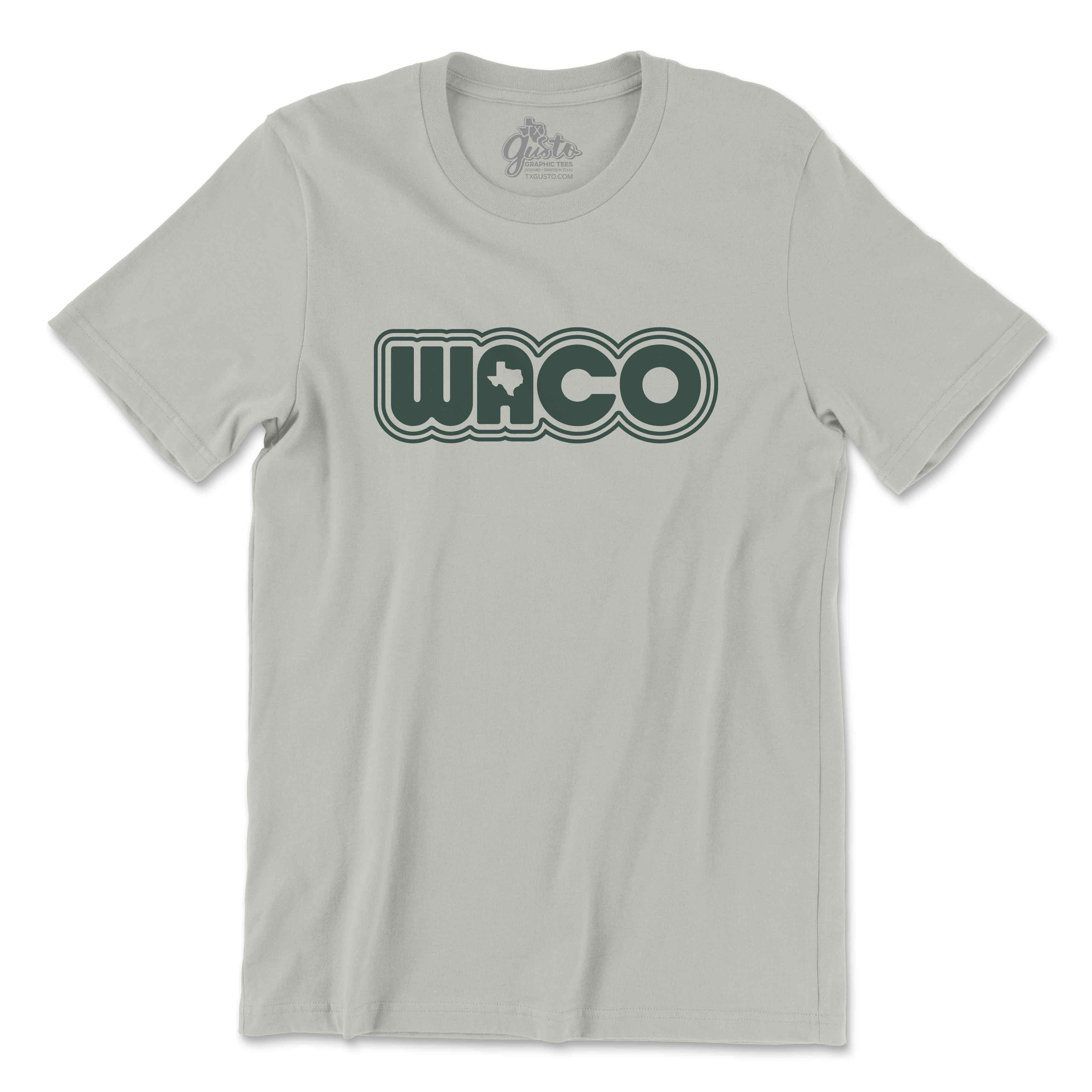 Thyme Green t-shirt with 'WACO' logo on a white background