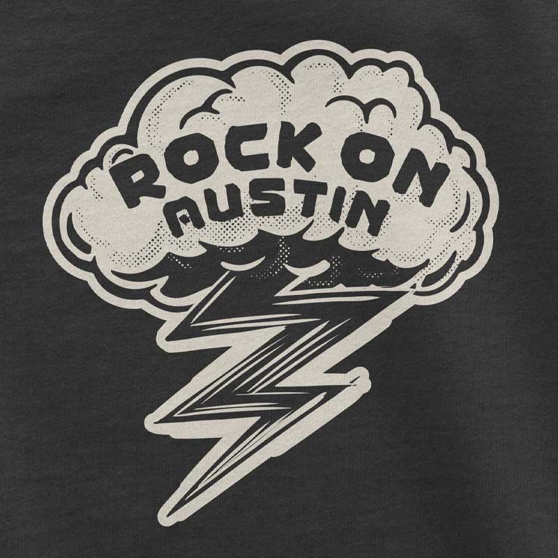 Rock On Austin toddler t-shirt with playful music-inspired graphic – fun and soft tee for little Austin music fans