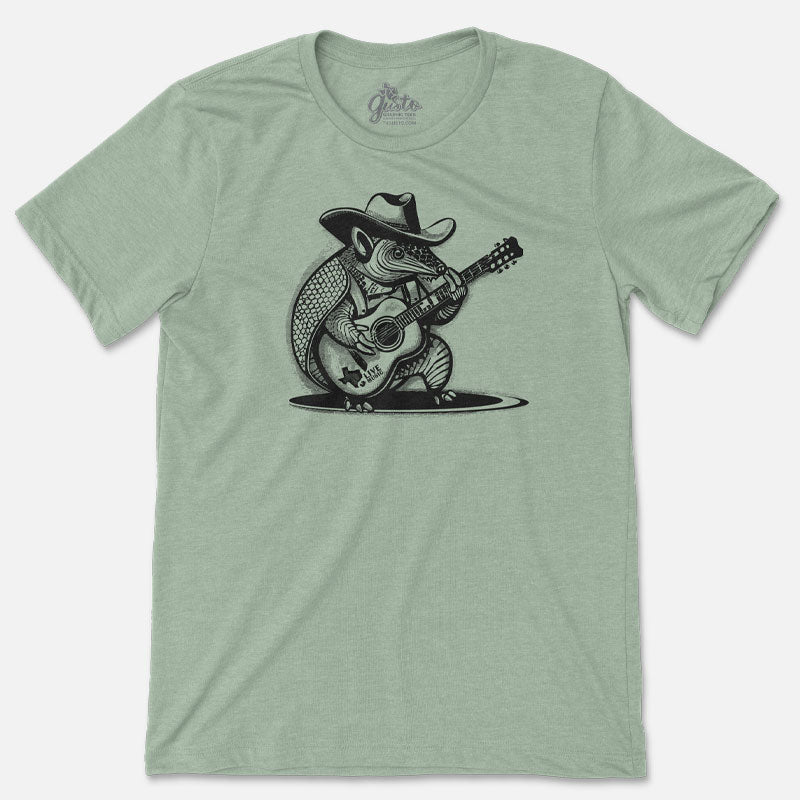 Rockin Armadiillo T-shirt, armadillo playing the guitar 