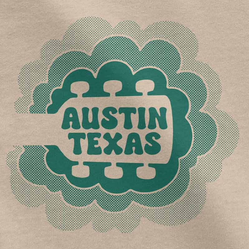 Sky Sync toddler t-shirt with guitar neck rising into clouds β Austin music-themed tee for kids