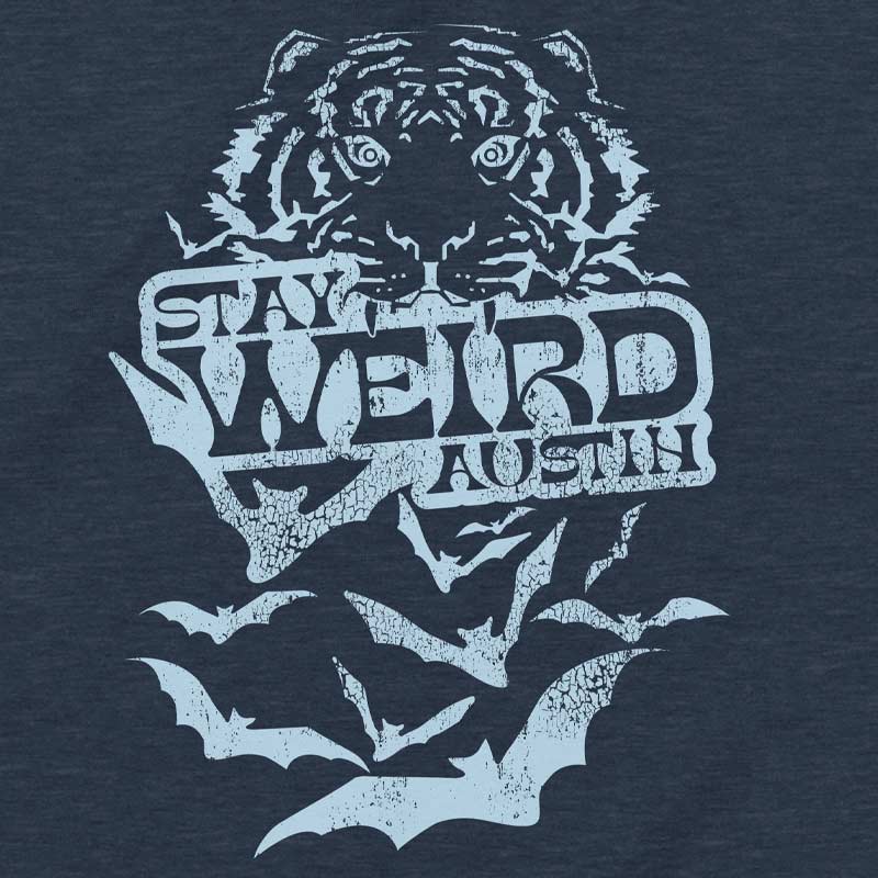 Close up Stay Weird Austin youth t-shirt with bold, playful graphic – fun and quirky ATX tee for kids