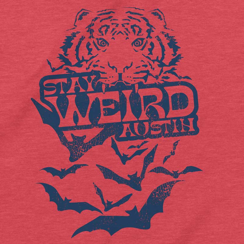 Close up Stay Weird Austin youth t-shirt with bold, playful graphic – fun and quirky ATX tee for kids