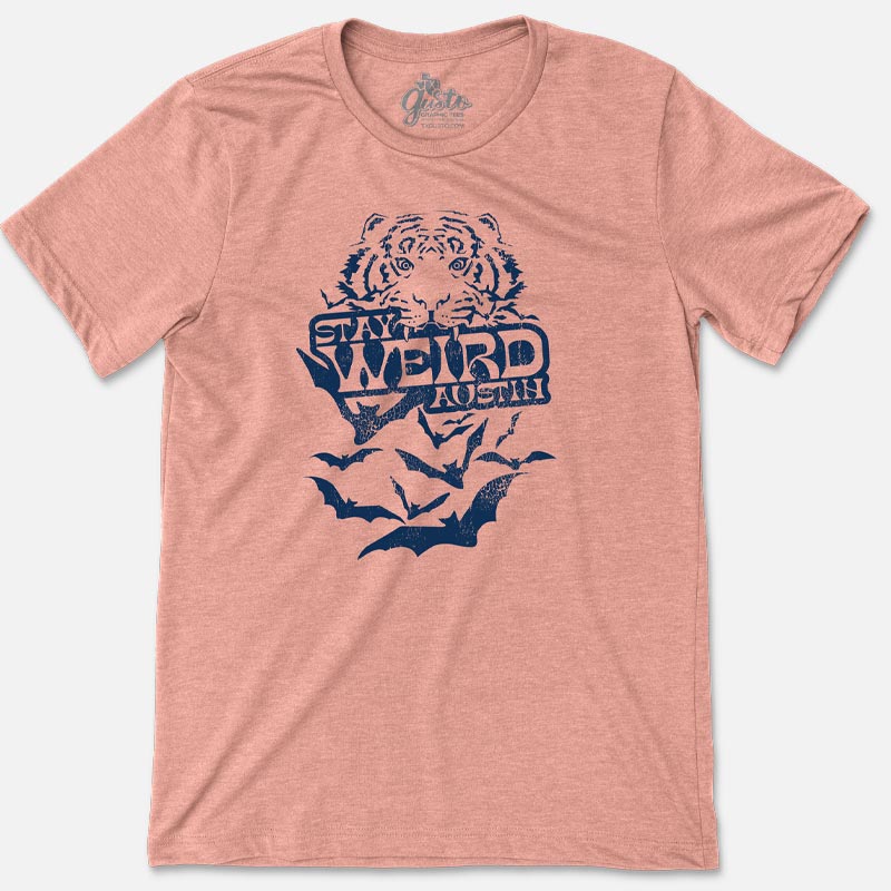 T-shirt with bold “Stay Weird Austin” text design on soft cotton fabric
