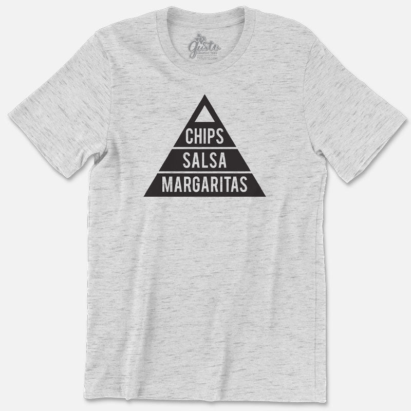 chips, salsa, margaritas t shirt by gusto graphic tees, texas food pyramid 