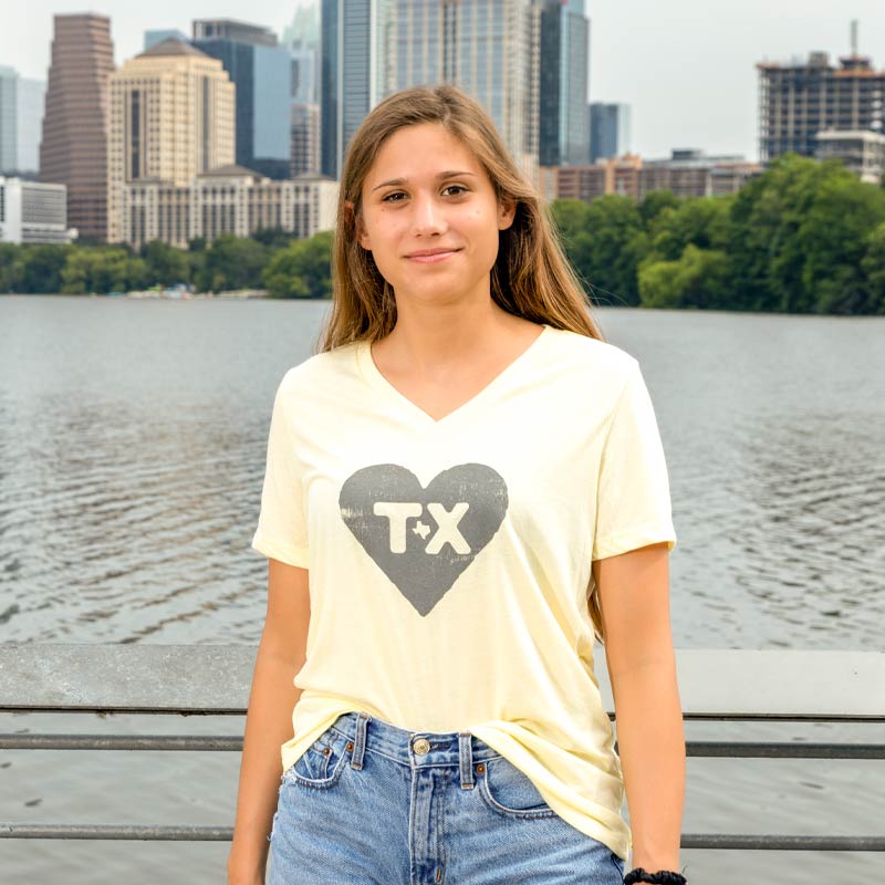 Texas Heart Women's V-Neck, pale yellow relaxed women's v-neck t-shirt