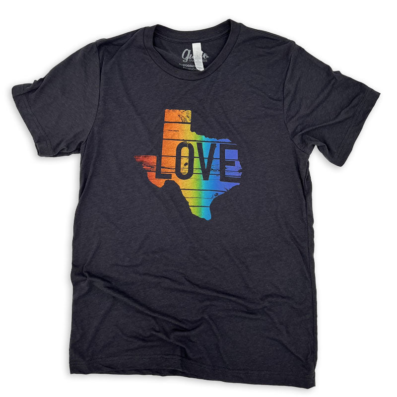 Texas Love T-shirt, rainbow split fountain screen print