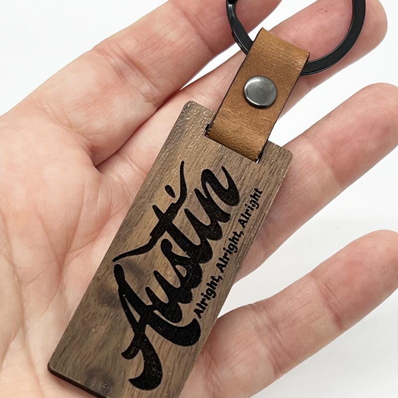 Alright Austin Walnut/Leather keychain