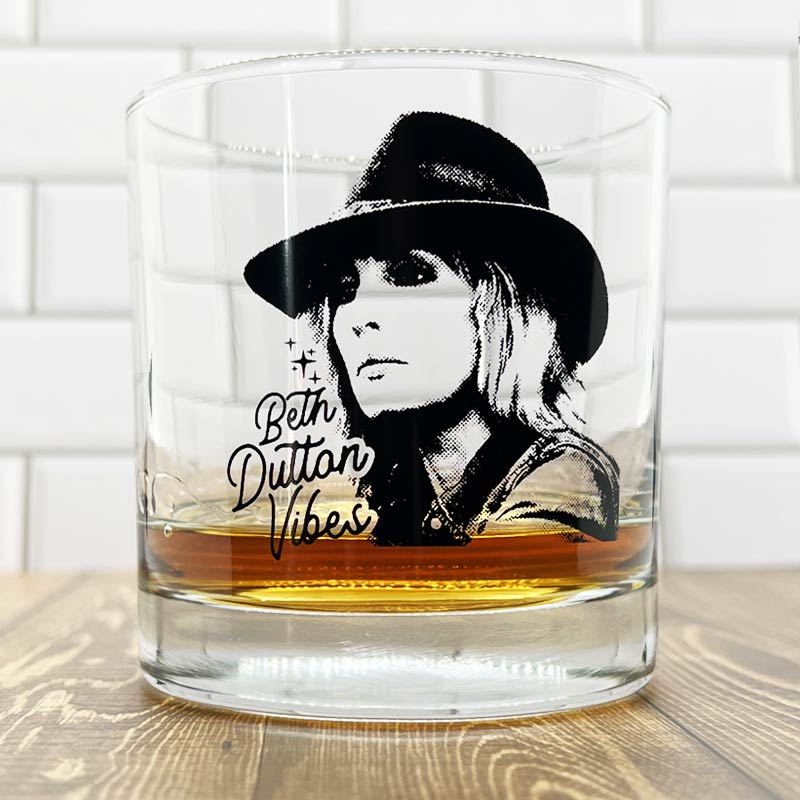 Beth Dutton, Yellowstone TV Dutton Ranch Bozeman Montana - Old Fashioned Crystal Whiskey Glass, Rocks Shot Glass, Bourbon Glass - 11 oz capacity - Made in the USA