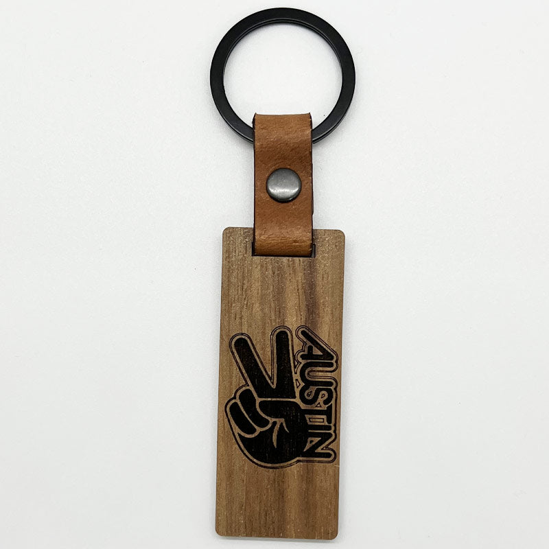 Groovy Austin Walnut/Leather keychain, Glowforge handmade keychain