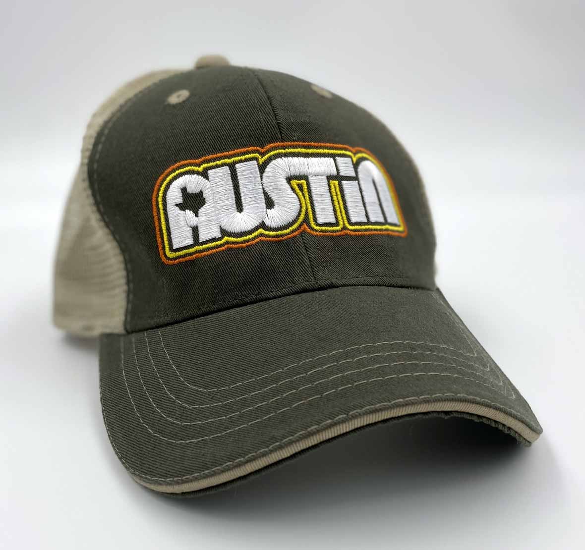 Retro Austin Trucker Cap by Gusto Graphic Tees - Texas cap, texas hat, Austin hat, Austin Texas