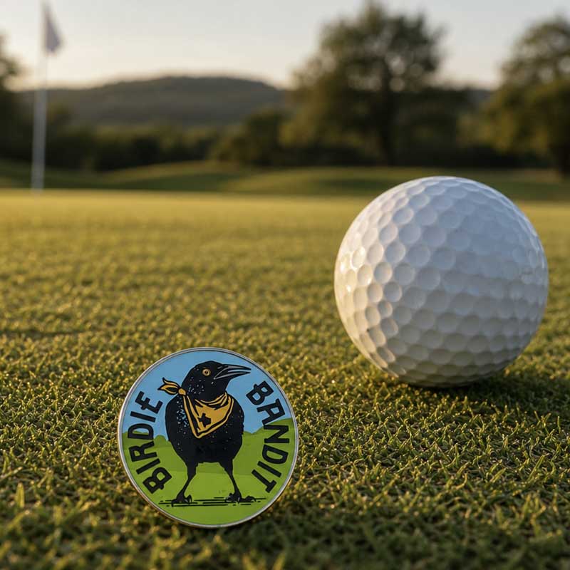 Golf ball markers in six original Gusto designs, available on their own or paired with a magnetic hat clip for easy access on the green.