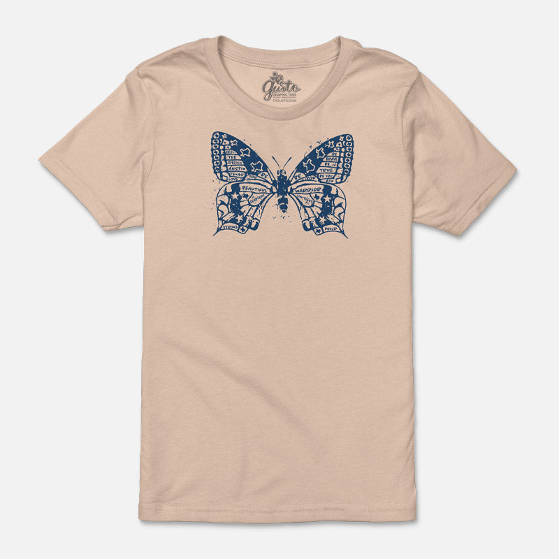 Austin Texas, butterfly t-shirt, peach, Bella+Canvas Triblend Youth shirt