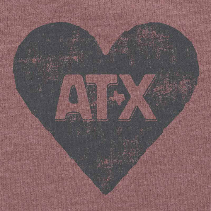 Close up or our ATX Heart toddler t-shirt with bold heart graphic – cute and soft Austin pride tee for kids