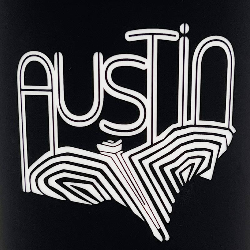 Austin Texas Bat Edge Line Design, Polar Camel 20 oz. Black/White Tumbler with Silicone Grip and Clear Lid