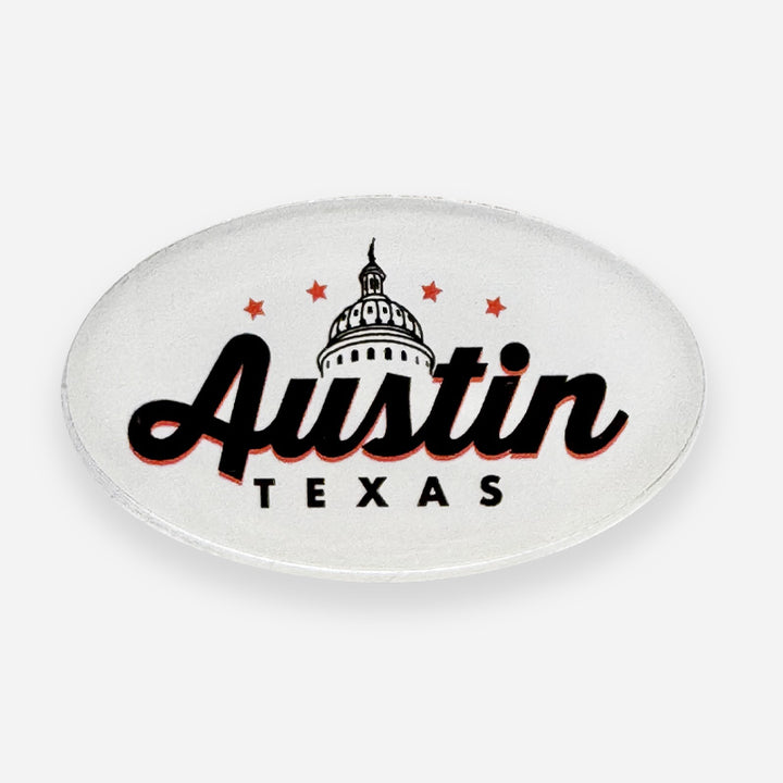 Texas Capitol acrylic magnet with vibrant Austin design, .25-inch thick clear acrylic