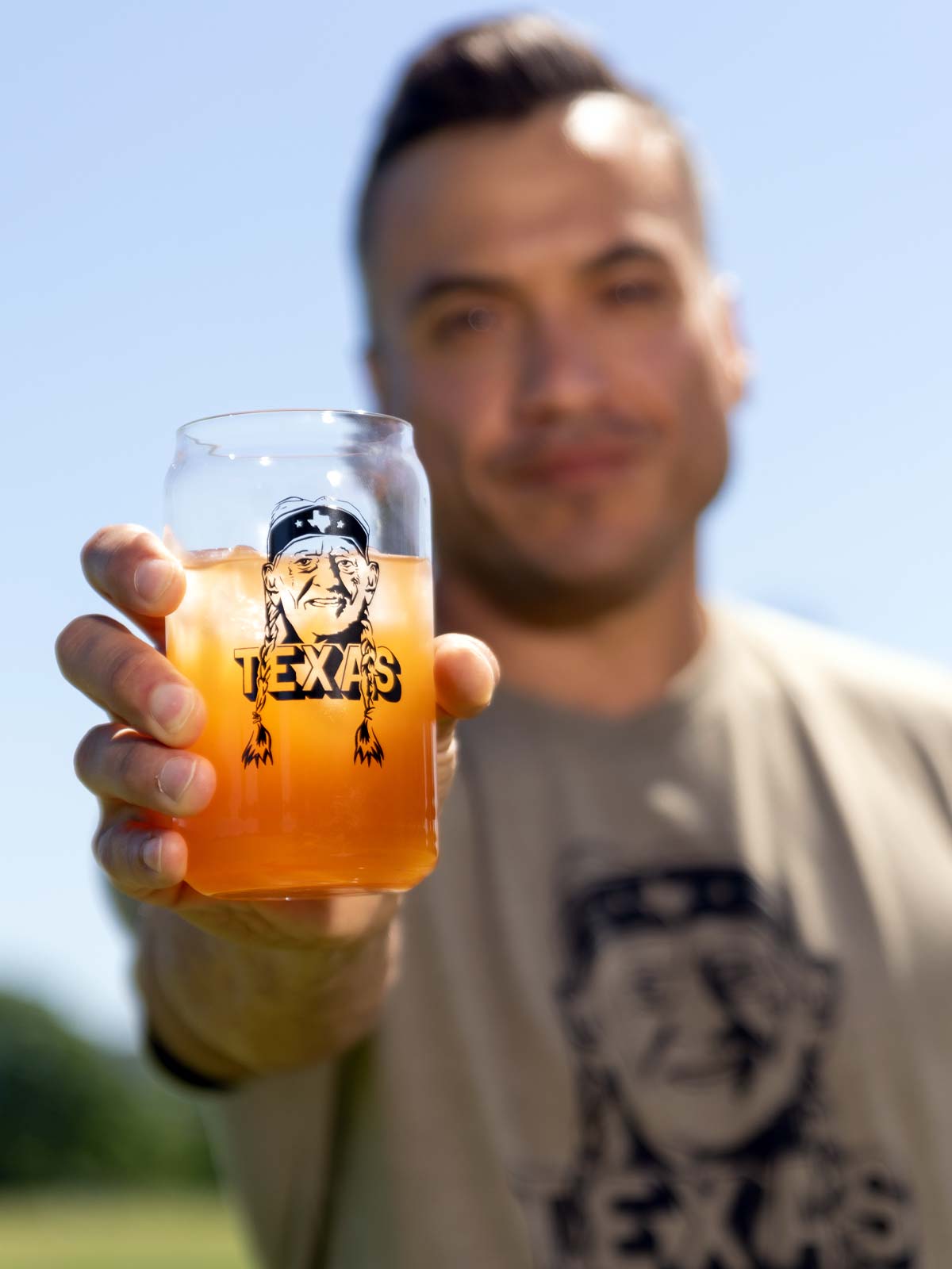 Texas Willie Nelson Can Glass, pint can glass with Willie Neslon Design