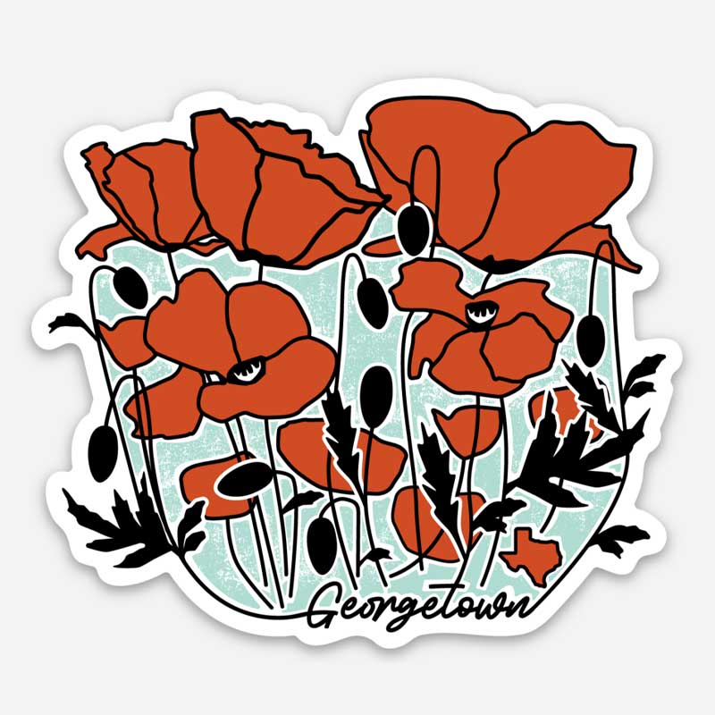 Georgetown Texas Red Poppy Sticker