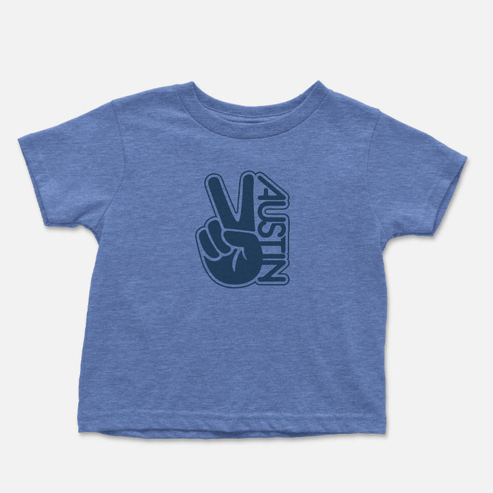 Groovy Austin toddler t-shirt with retro-style graphic – colorful and fun ATX kids tee - Heather Columbia Blue