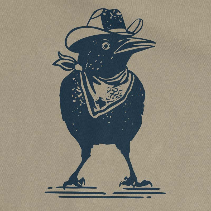 Close up of Honky Tonk Grackle t-shirt printed on Khaki Comfort Colors 1717 garment-dyed tee