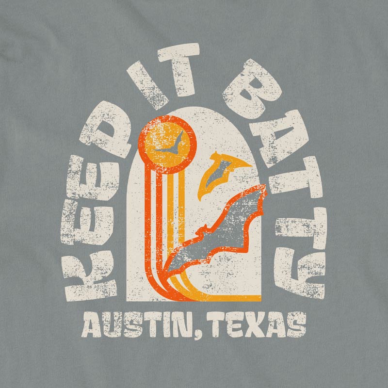 Keep It Batty Austin Texas Retro Design on back of t-shirt