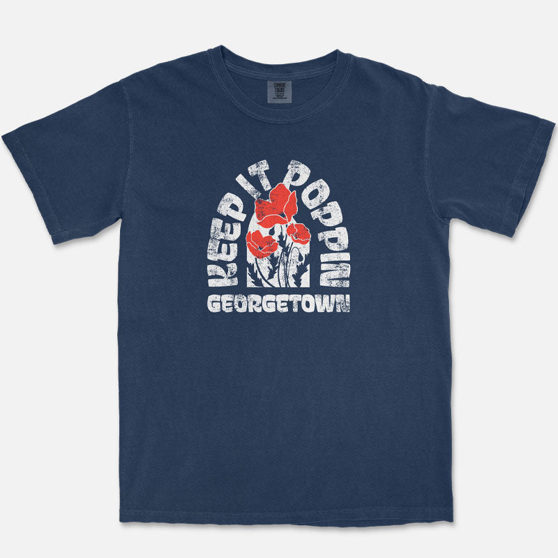 Keep It Poppin' Georgetown Texas poppy t-shirt on Comfort Colors 1717 Navy