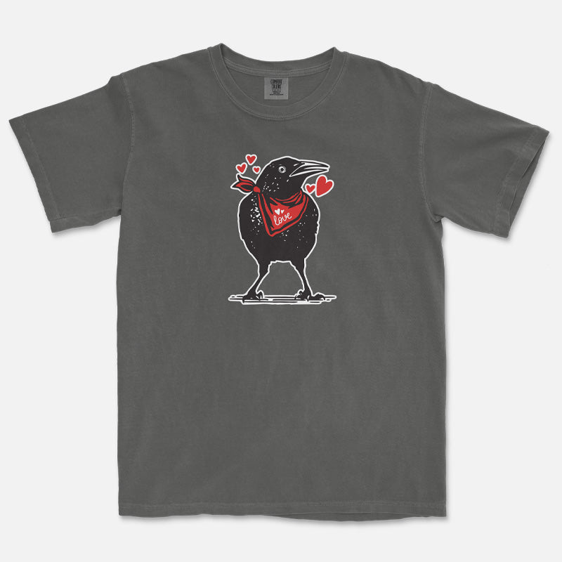 Love Grackle T-shirt printed on Comfort Colors 1717 heavyweight garment-dyed tee featuring a Texas grackle bird Valentine design