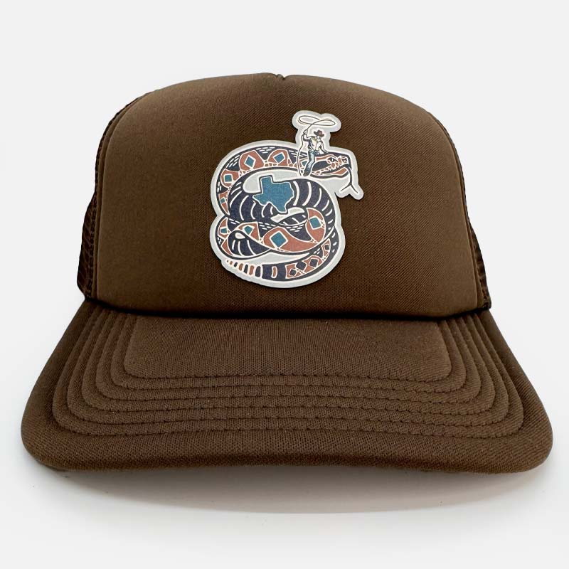 Script R Rattler Hat Texas Rattle Wrangler Foam Trucker Hat | Gusto Graphic Tees