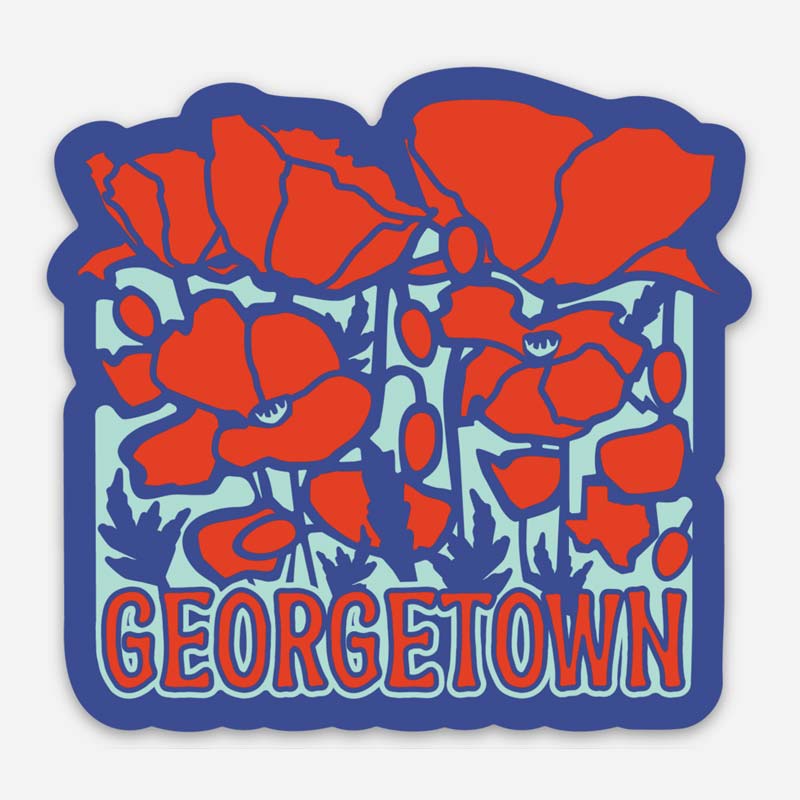 Red Poppy Sticker, Georgetown, Texas sticker