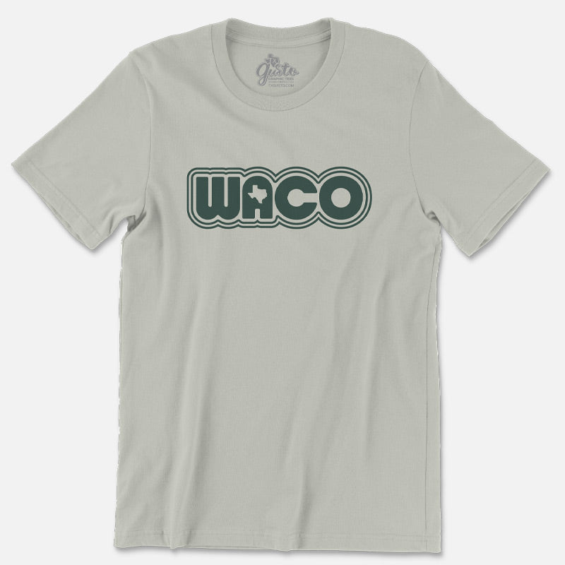 Thyme Green t-shirt with 'Waco' logo on a white background