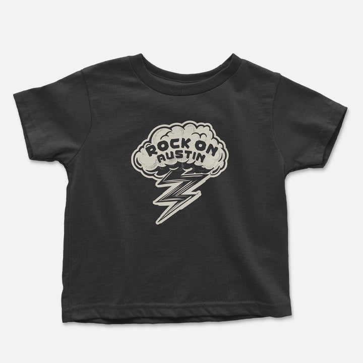 Rock On Austin toddler t-shirt with playful music-inspired graphic – fun and soft tee for little Austin music fans