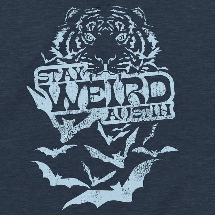 Close up Stay Weird Austin youth t-shirt with bold, playful graphic – fun and quirky ATX tee for kids
