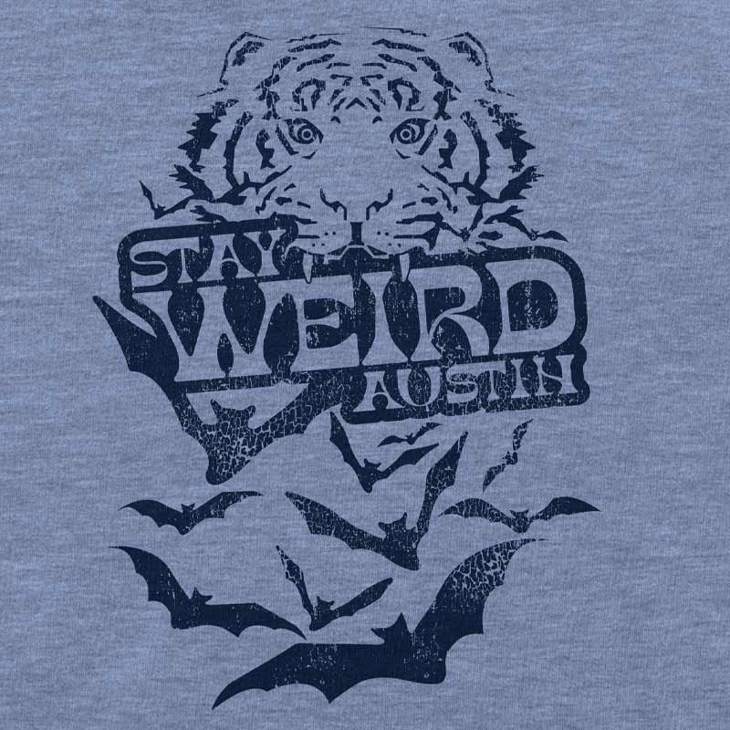 Close up of our Stay Weird toddler t-shirt with bold, playful graphic – fun and quirky Austin-themed kids tee 