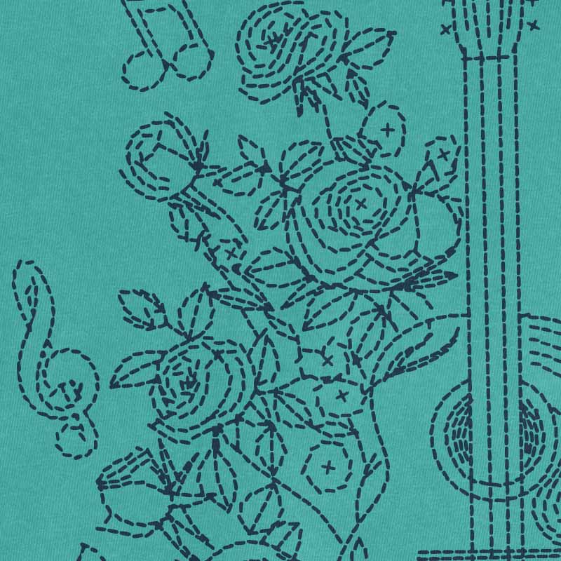 Stitch guitar graphic t-shirt printed on a Seafoam Comfort Colors garment-dyed tee