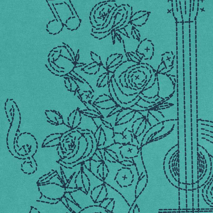 Stitch guitar graphic t-shirt printed on a Seafoam Comfort Colors garment-dyed tee