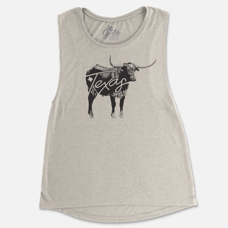 Texas Cattle Women's Flowy Scoop Muscle Tan