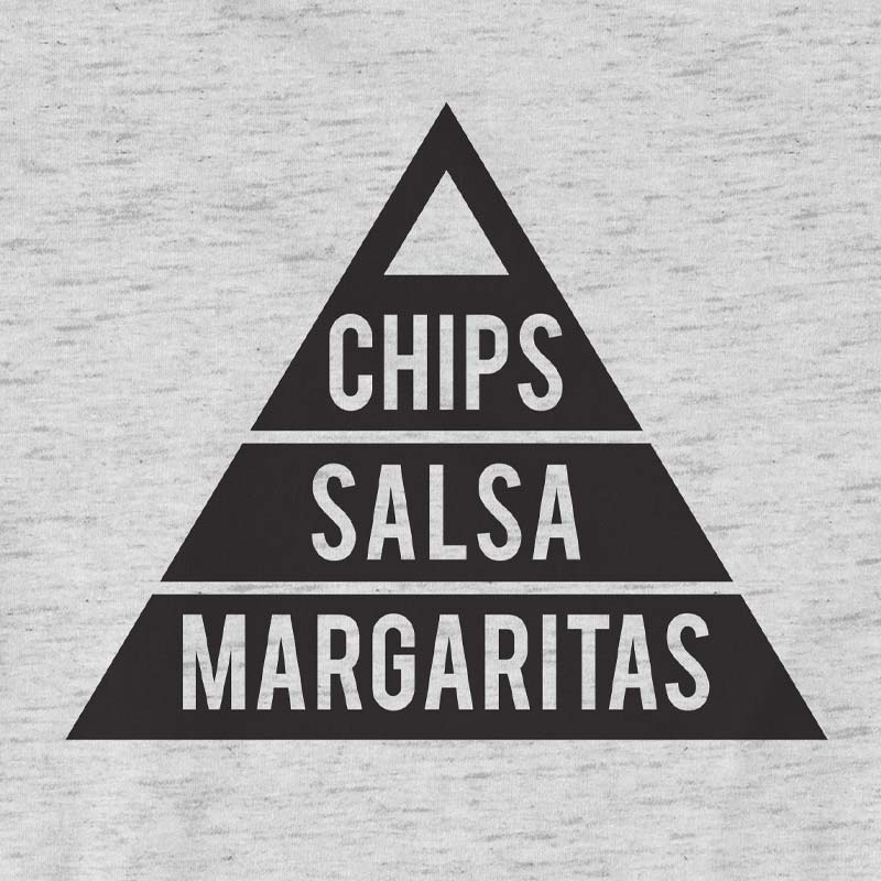 chips, salsa, margaritas t shirt by gusto graphic tees, texas food pyramid 